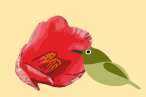 openclipart圖庫：Camellia with Bird