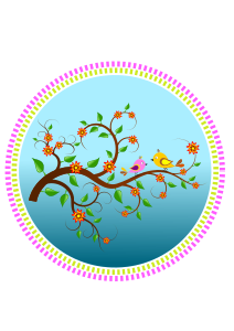 openclipart圖庫：Birds on a branch with flowers