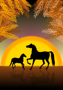 openclipart圖庫：Horses at sunset