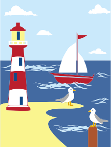 openclipart圖庫：Lighthouse Seaside Scene