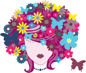 openclipart圖庫：Floral Butterfly Hair Woman