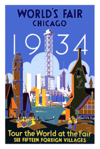 openclipart圖庫：Vintage Travel Poster Chicago Worlds Fair 1934