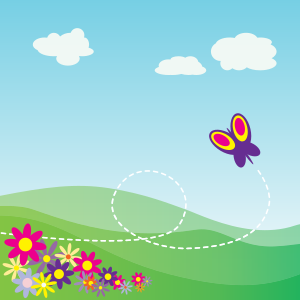 openclipart圖庫：Cartoon Hillside with Butterfly and Flowers