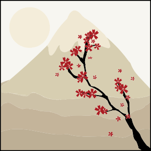 openclipart圖庫：Japanese Maple Tree In The Shadow Of A Mountain
