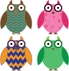 openclipart圖庫：Four Colorful Owls