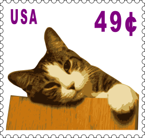 openclipart圖庫：Cat stamp (49 cents)
