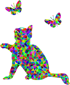 openclipart圖庫：Prismatic Low Poly Kitten Playing With Butterflies