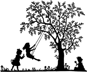 openclipart圖庫：3 Girls Playing Vintage Silhouette
