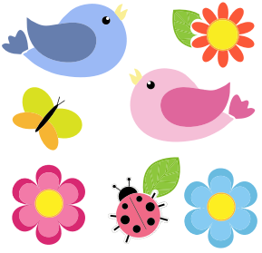 openclipart圖庫：Birds Butterfly Ladybug And Flowers No Background