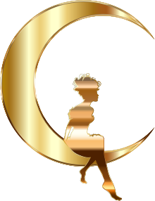 openclipart圖庫：Gold Fairy Sitting On Crescent Moon No Background