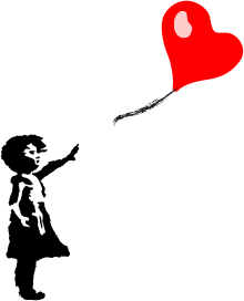 openclipart圖庫：Little Girl And Heart Shaped Balloon