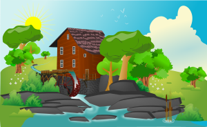 openclipart圖庫：watermill in landscape - square