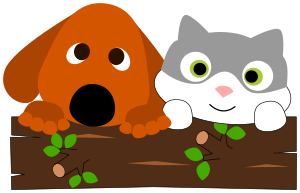 openclipart圖庫：A dog and a cat behind a tree trunk