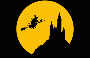 openclipart圖庫：Witch Flying In Full Moon Silhouette