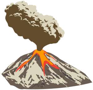 openclipart圖庫：Erupting volcano with ash plume and lava flow