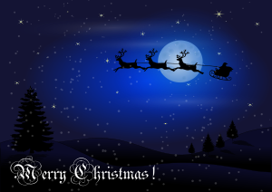 openclipart圖庫：Christmas Card with Santa + Reindeer