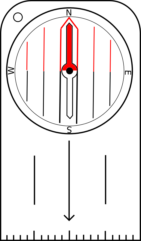 orienteering compass with rotatable housing and needle