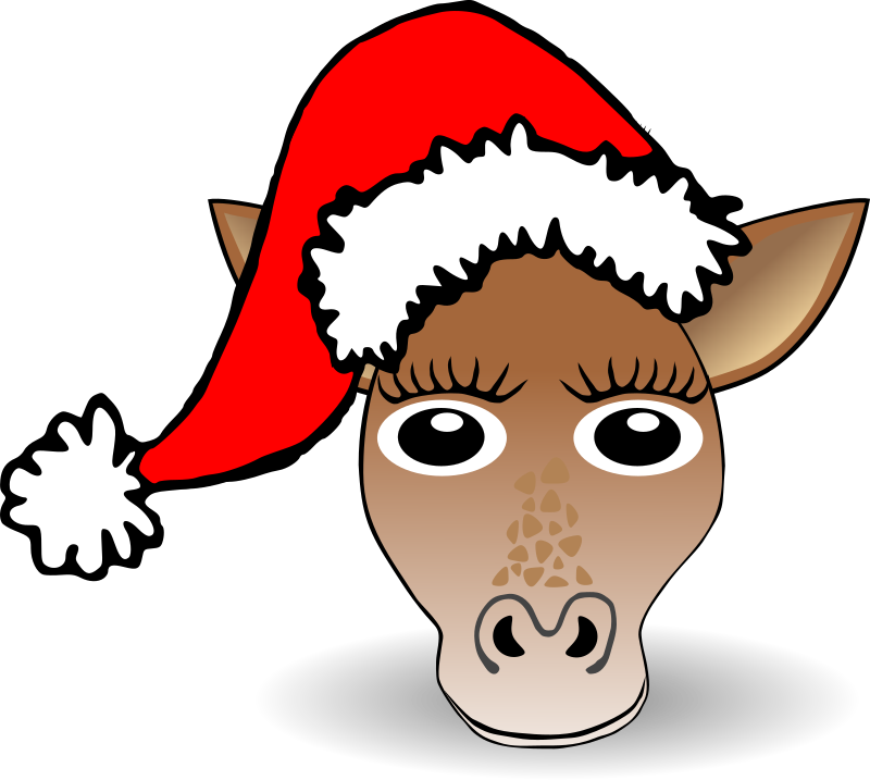 Funny Giraffe Face Cartoon with Santa Claus hat