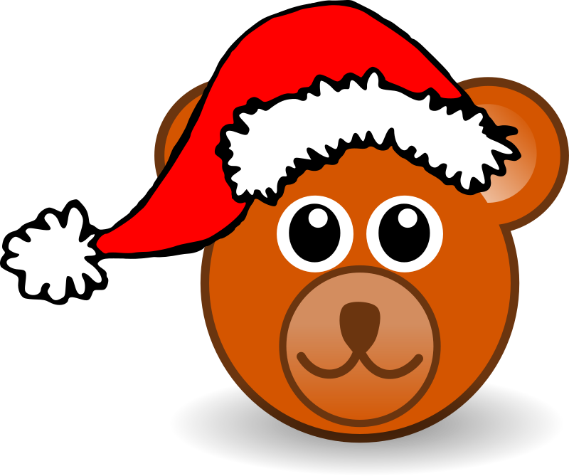 Funny teddy bear face brown with Santa Claus hat