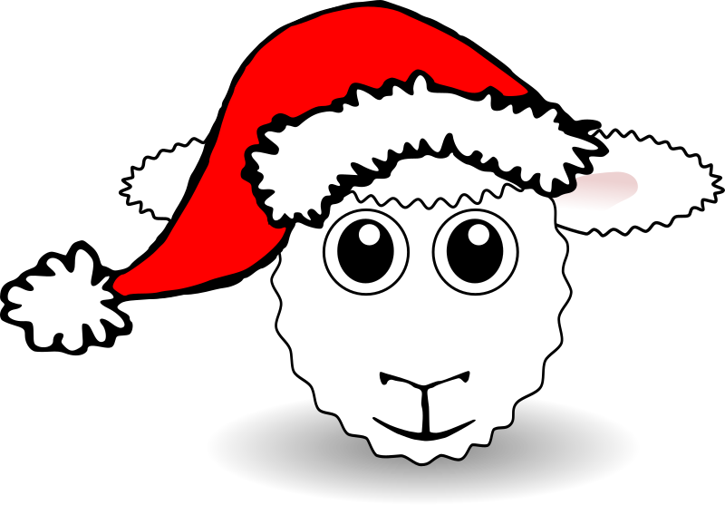 Funny Sheep Face White Cartoon with Santa Claus hat