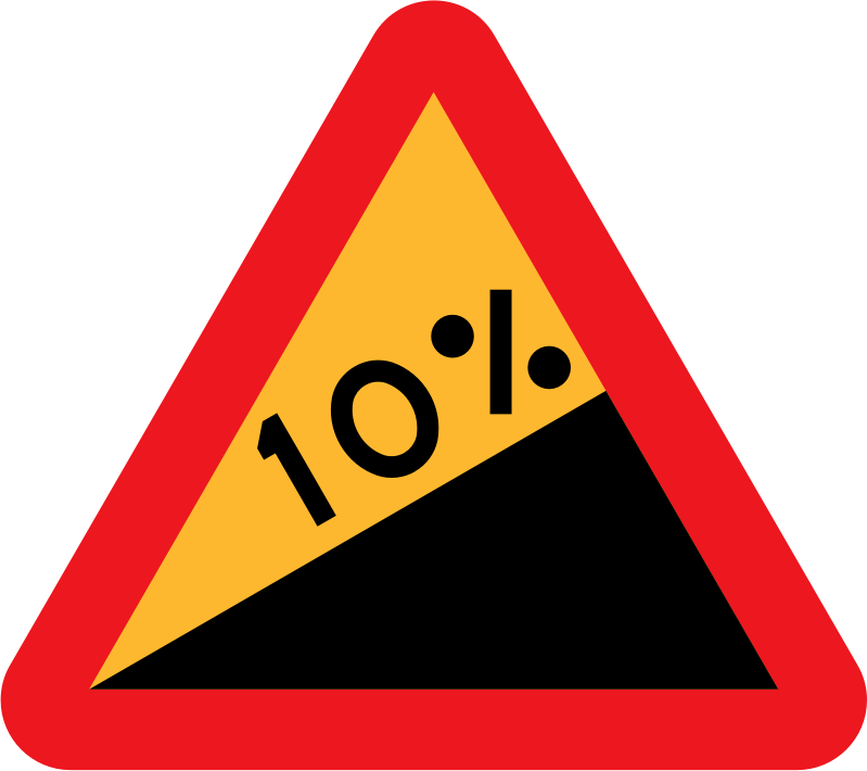 10% upward gradient roadsign