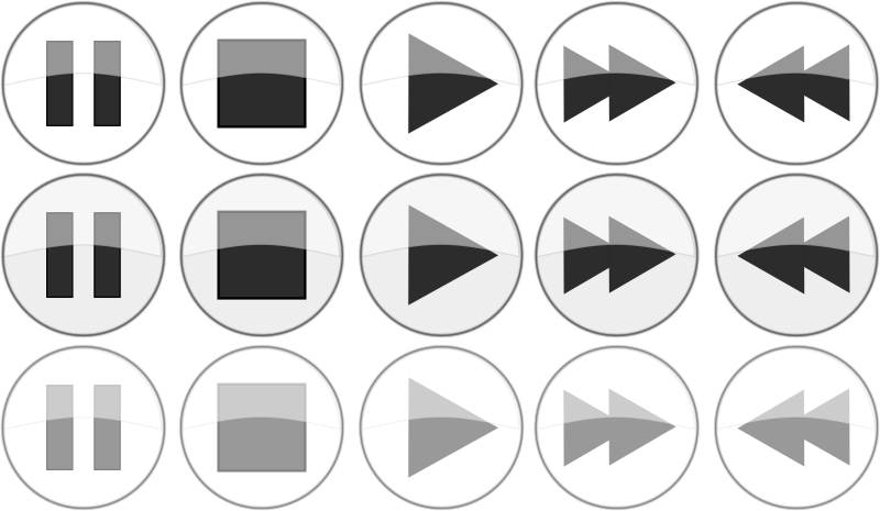 Glossy media player {normal active, focus} buttons