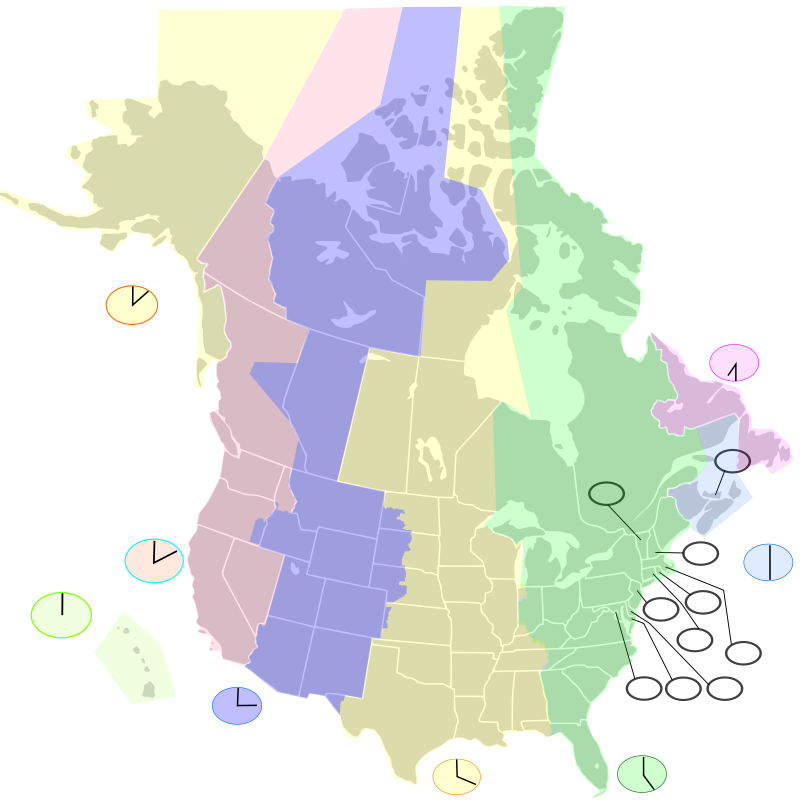 USA Canada time zone map