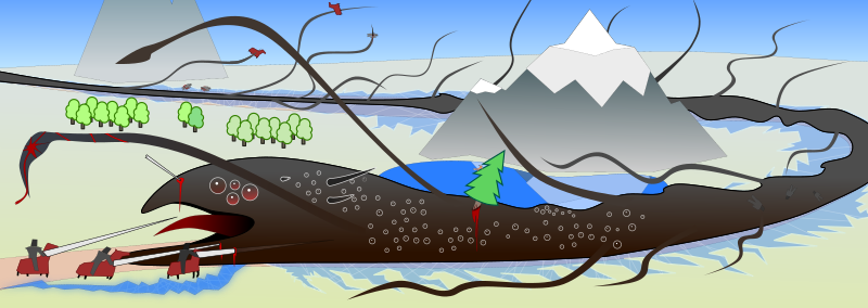 Monster with mountains behind