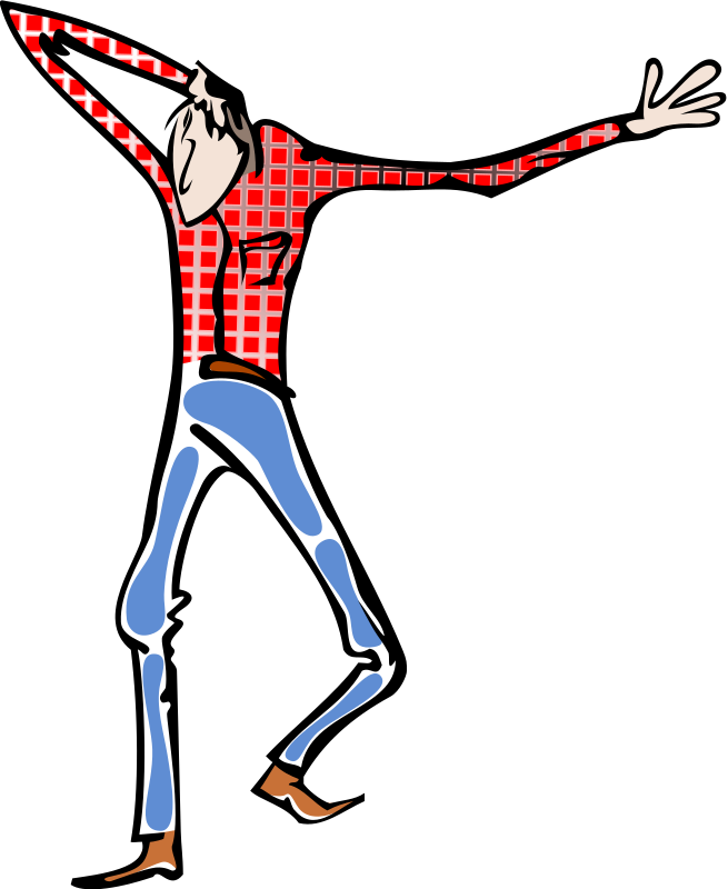 Man with red shirt and blue pants