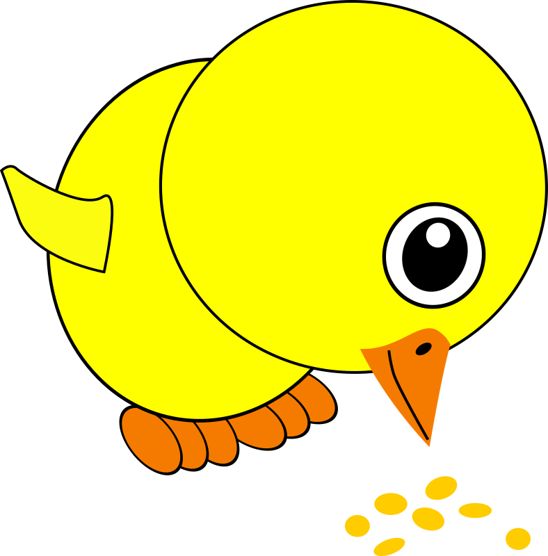 Funny Chick Eating Bird Seed Cartoon