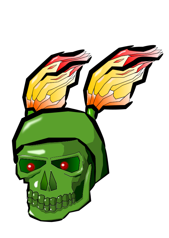 Green Skull with Flames