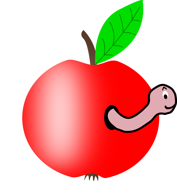 Apple Red with a Green Leaf with funny Worm