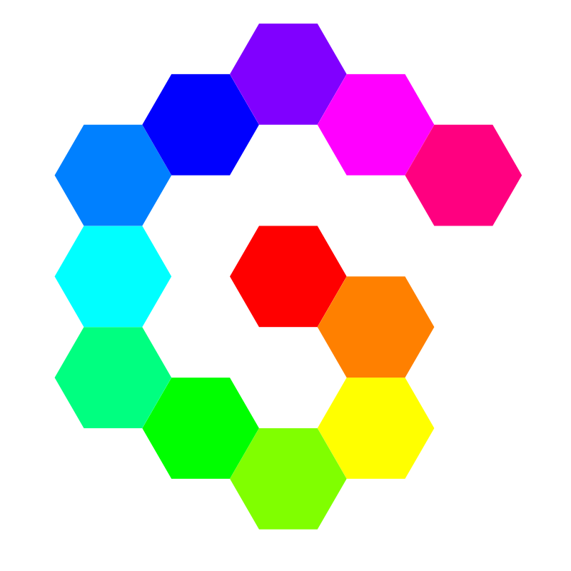 12 hexagon spiral rainbow
