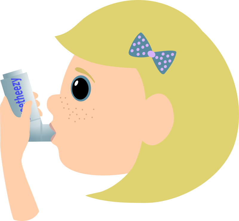 Girl with asthma spray