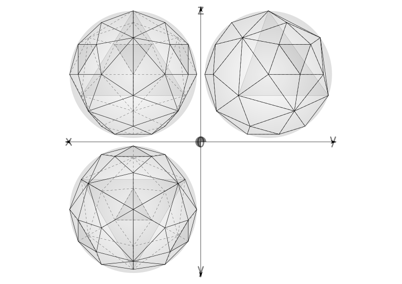 geodesic sphere recursive from tetrahedron, multiple layers