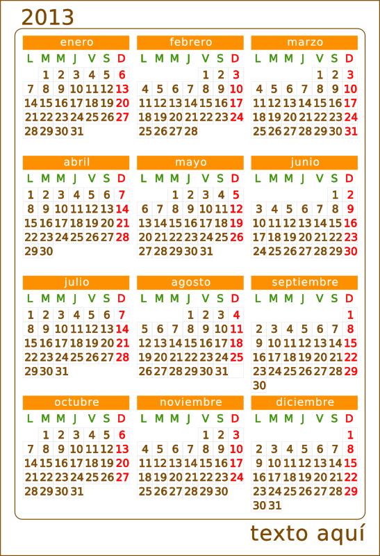 Calendario 2013 Calendar v.3 - Openclipart