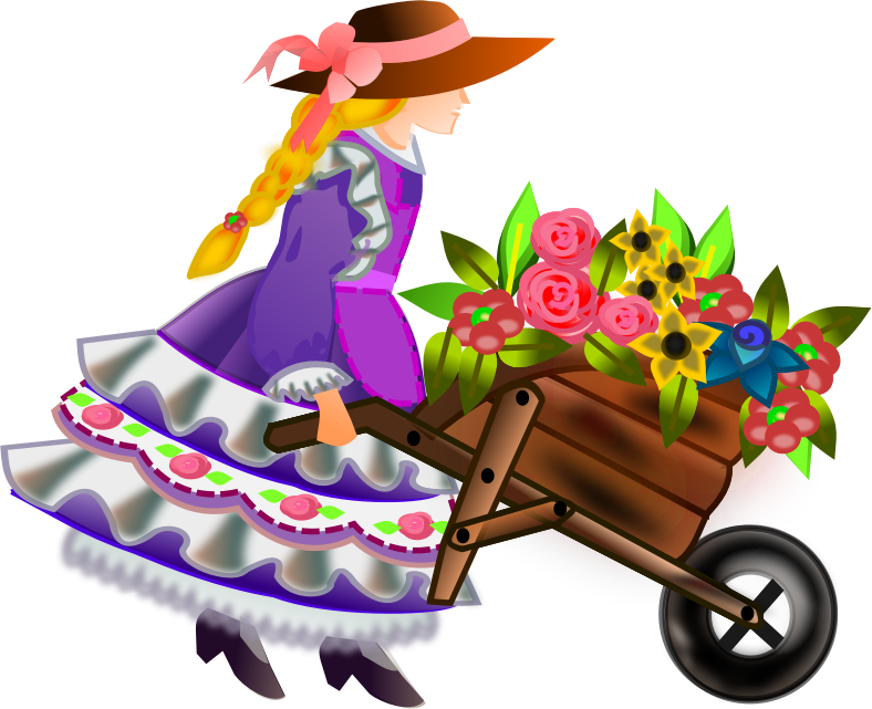 wheelbarrow with flowers