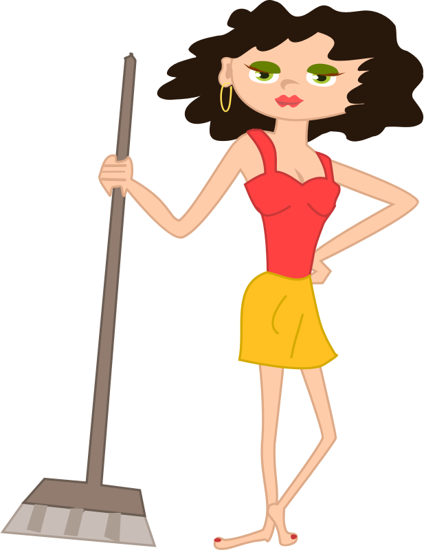 young housekeeper girl with broomstick