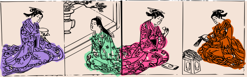 Four Kimono Ladies - colour