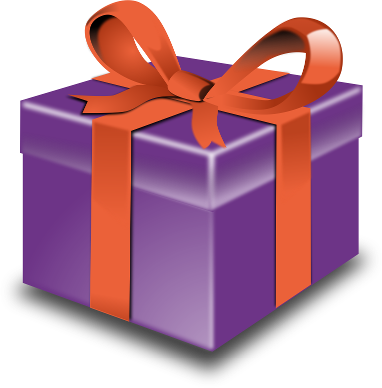 Purple present orange ribbon