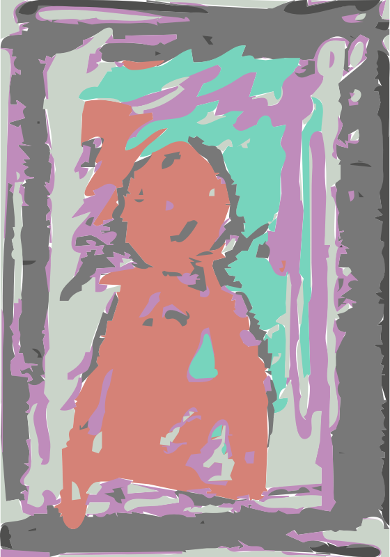 Red figure with multi color crayons