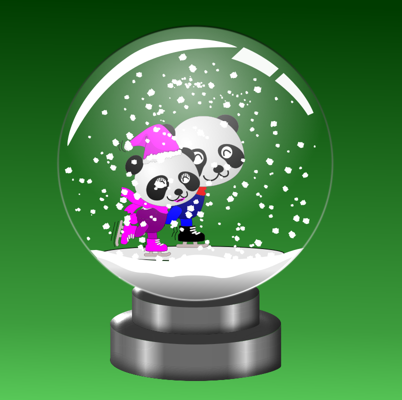 Panda Skaters in Snow Globe