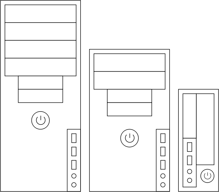 Three types of computer cases - blueprint