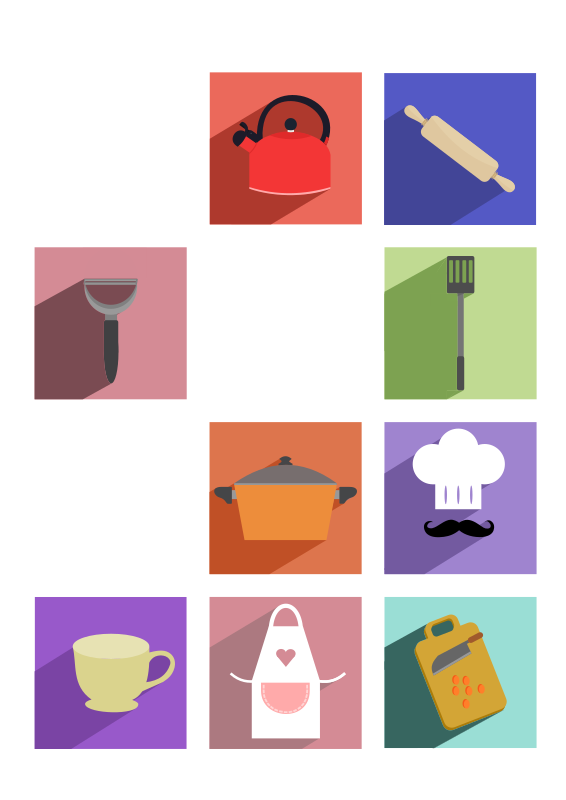 Cooking Utensils Long Shadow Icons