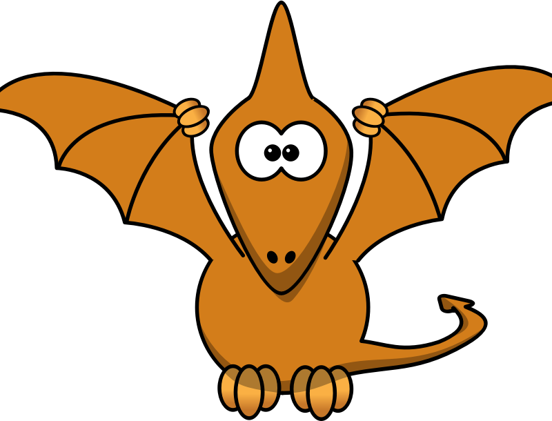 Cartoon pterodactyl with upraised wings