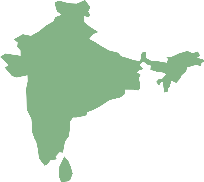 Map of India and Sri Lanka in cylindrical equal area projection