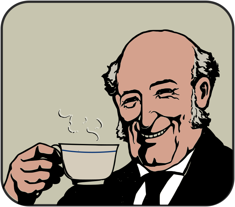 Bald Man Drinks Coffee, coloured in - Openclipart