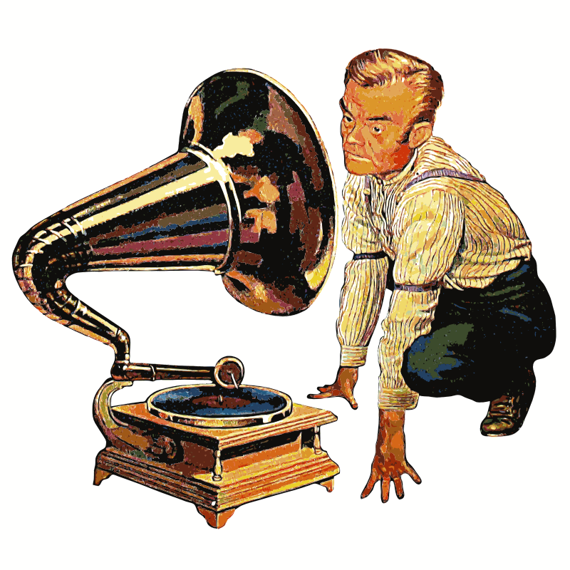 Man listening to Gramophone Detailed