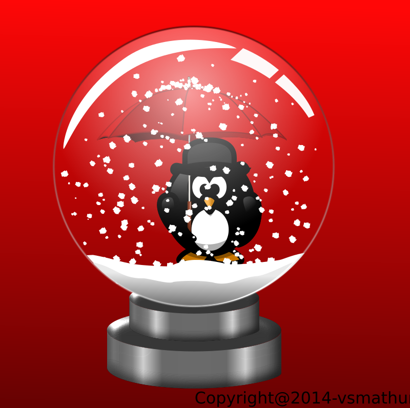 Snow Globe Pengiun With Umbrella - Red