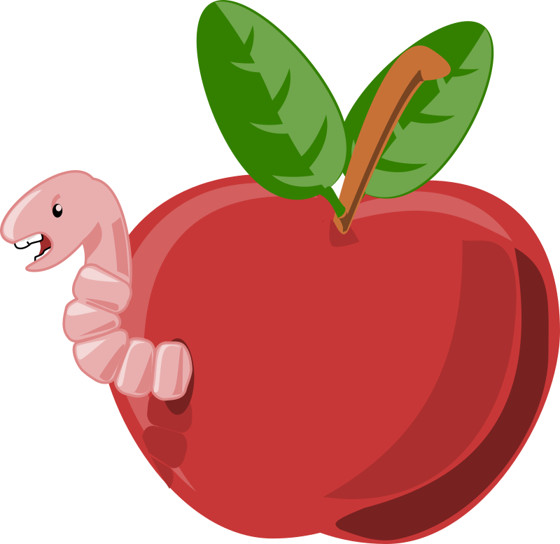 cartoon apple with worm